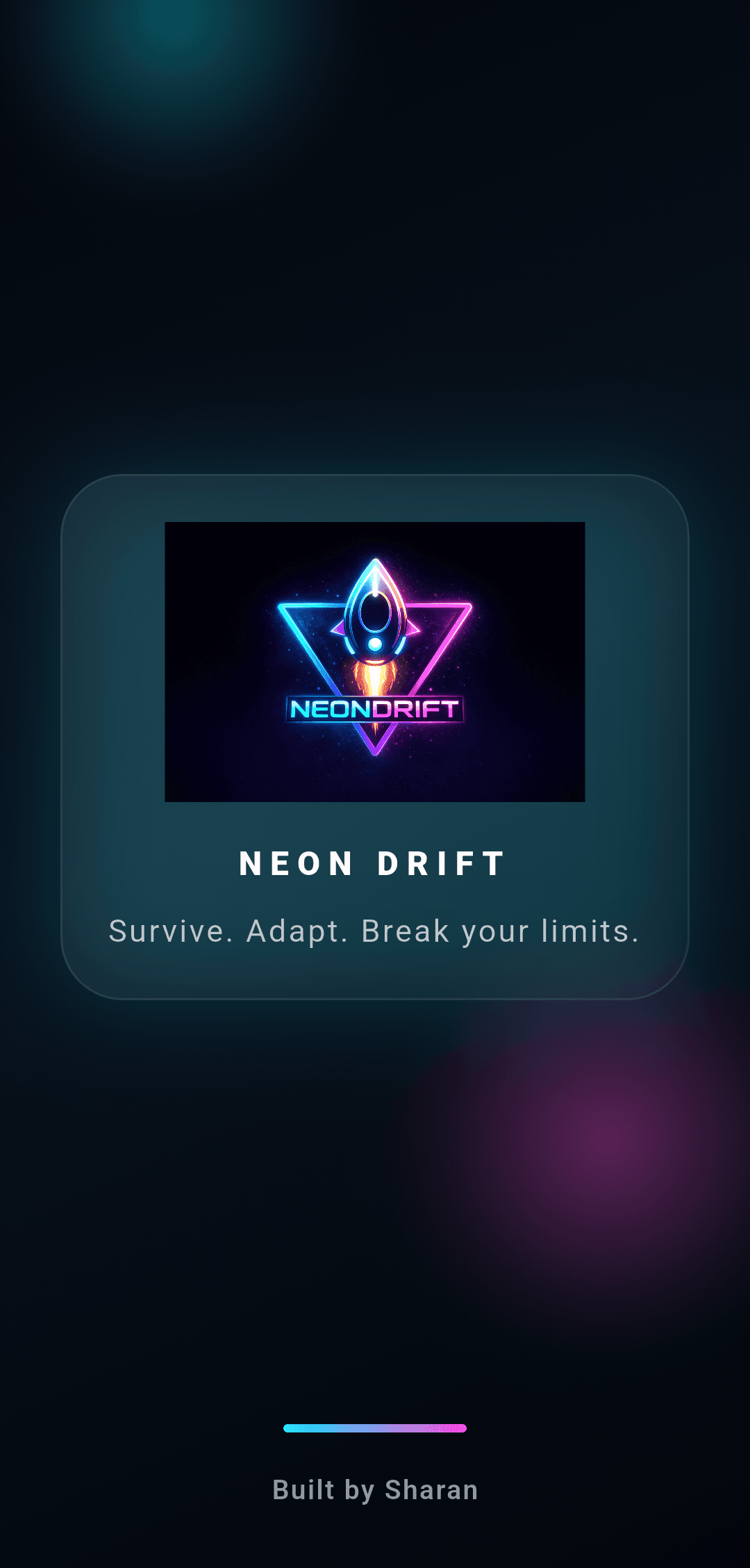 Neon Drift splash screen with the game logo and neon visual treatment