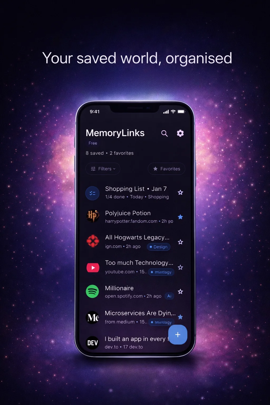 MemoryLinks Home Screen